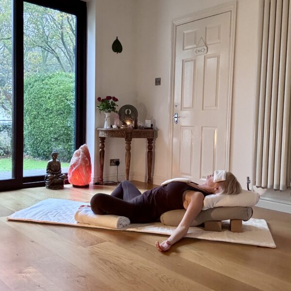 Reclined bound angle pose
